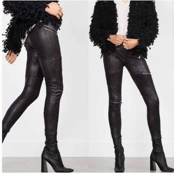 Zara Pants - Zara black faux leather skinny zipper legging pant